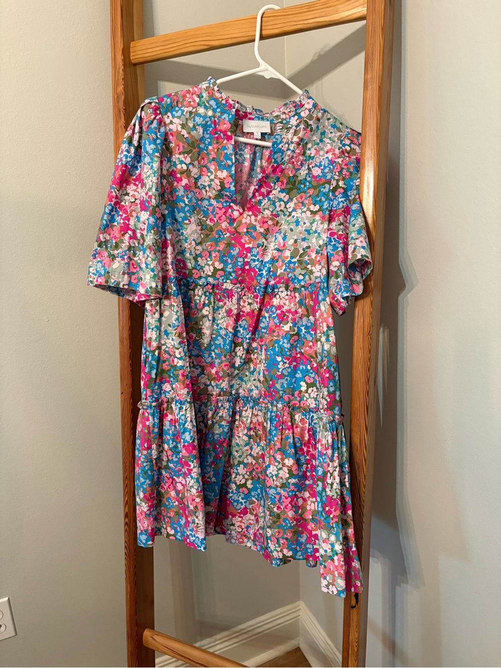 Sugarlips Blue and Pink Floral Tiered Dress